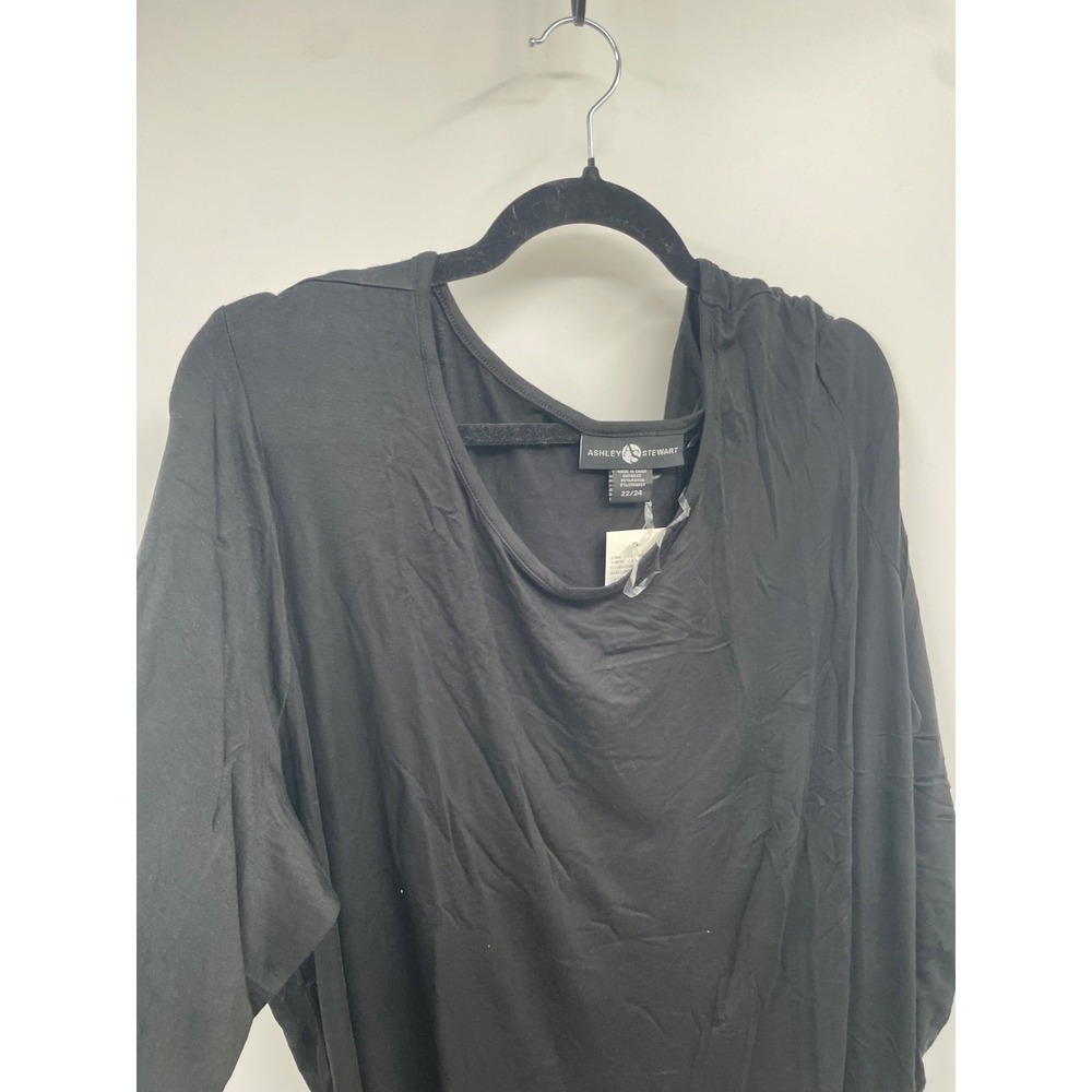 Ashley Stewart Top Womens 22/24 Black Stretch Long Sleeve Blouse Preppy Boho NWT - Picture 6 of 11